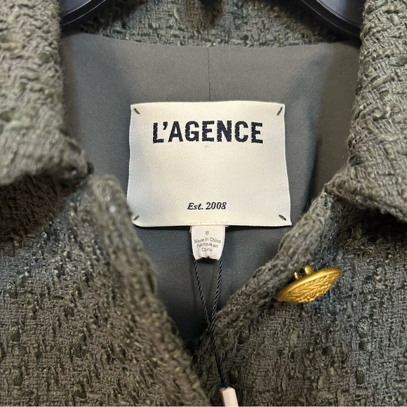 L'Agence Women's Green Cove Short Sleeve Tweed Crop Jacket in Beetle - Picture 10 of 14